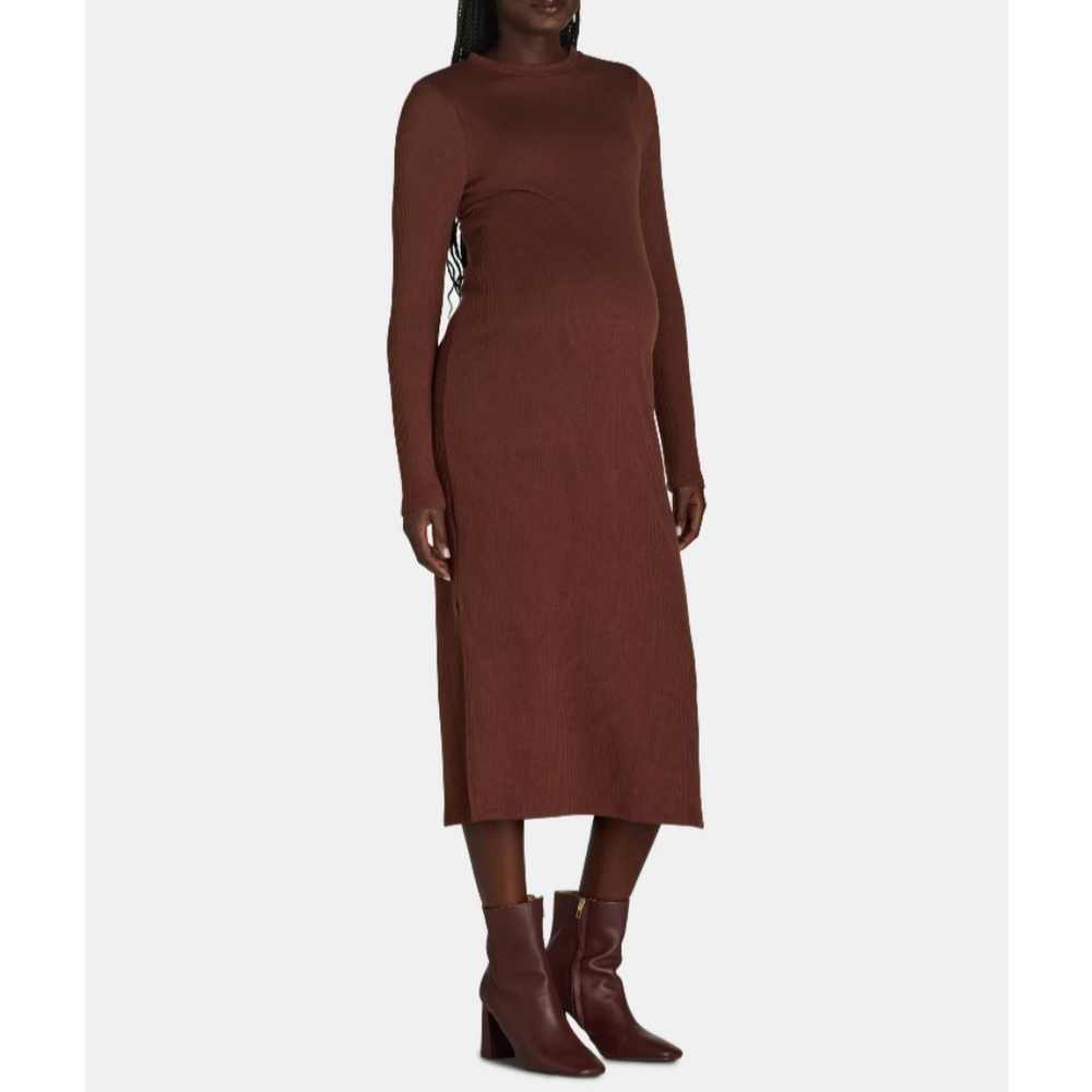 Time and Tru Women’s Size XXL (20) Ribbed Maternity Dress Cinnamon Stick Brown